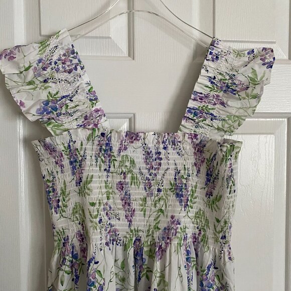 Hill House Home The Ellie Nap Dress Wisteria Large EUC White Floral Smocked - Picture 8 of 12